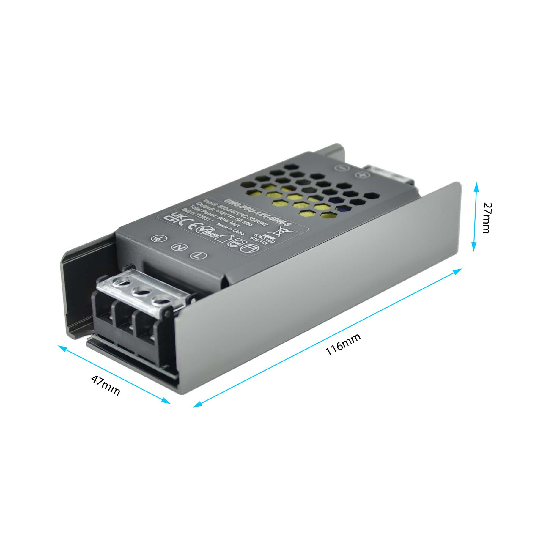 G.W.S. LED 12V / 60W LED Slim Driver 12V 60W Non-Waterproof