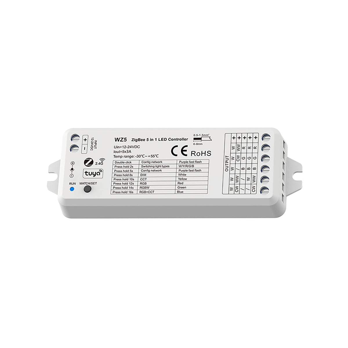 G.W.S. LED 5CH*3A 12-24V ZigBee & RF 5 in1 CV Controller WZ5 (Tuya App)