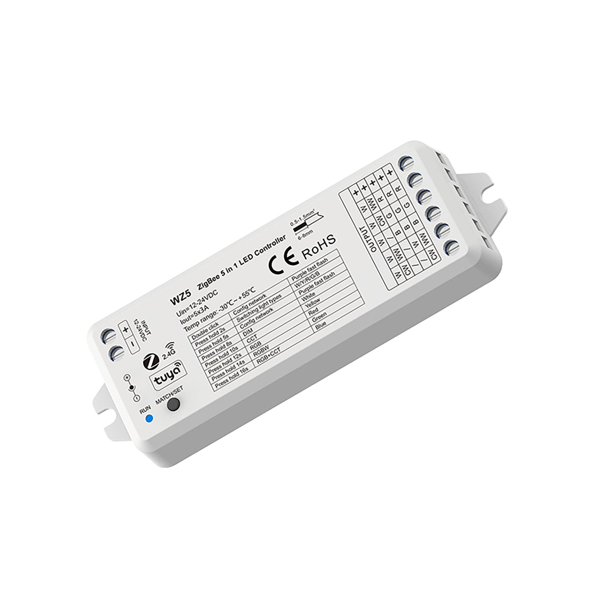 G.W.S. LED 5CH*3A 12-24V ZigBee & RF 5 in1 CV Controller WZ5 (Tuya App)