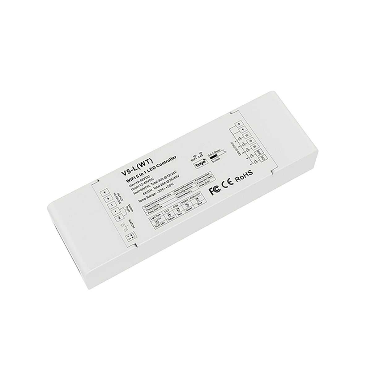 G.W.S. LED 5CH*6A 12-48VDC WiFi & RF 5 in 1 CV Controller V5-L(WT) (Tuya App)