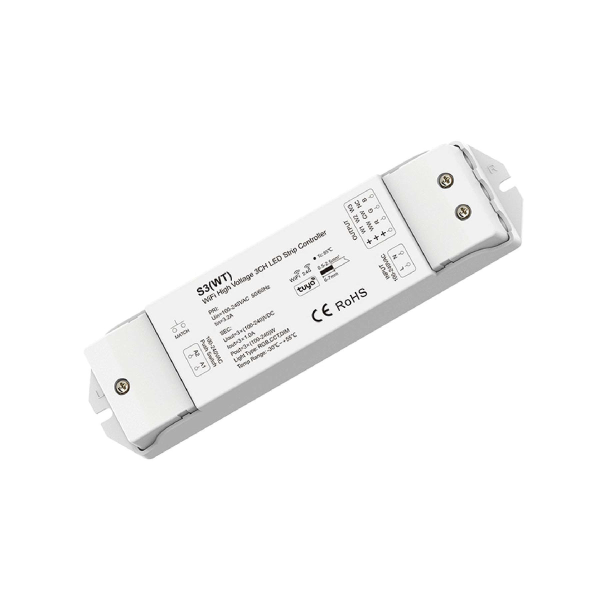 G.W.S. LED LED 100-240V AC Dimming/CCT/RGB Wifi Controller Tuya APP 2.4GHz RF S3(WT)