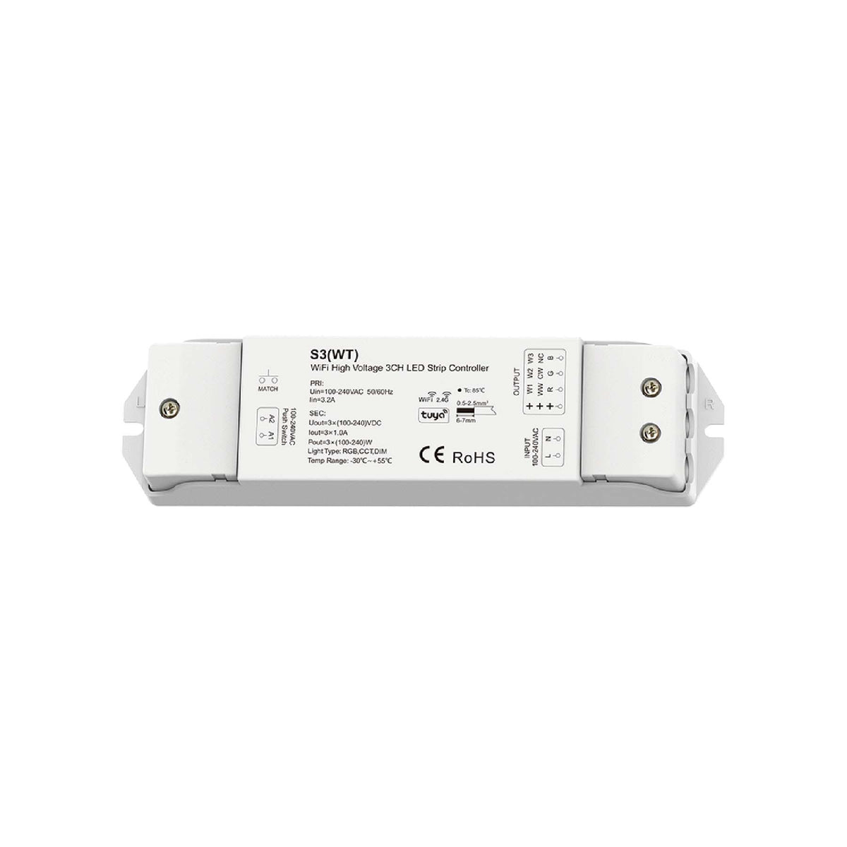 G.W.S. LED LED 100-240V AC Dimming/CCT/RGB Wifi Controller Tuya APP 2.4GHz RF S3(WT)
