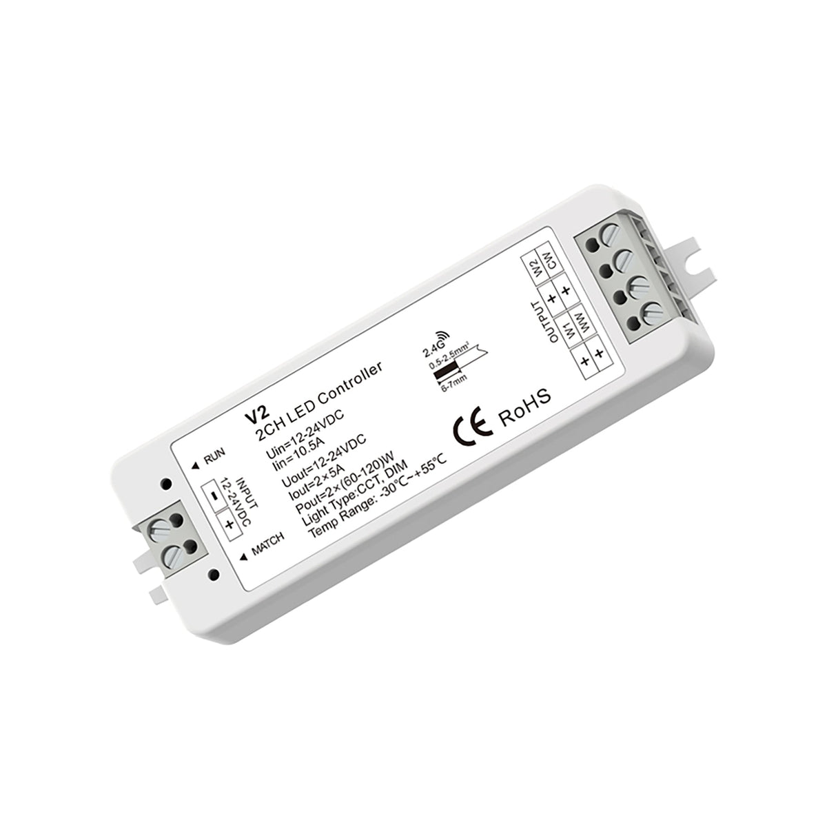 G.W.S. LED LED 12-24V DC CCT Controller V2 + 1 Zone Panel Remote Control 1*CR2032 Battery TW2