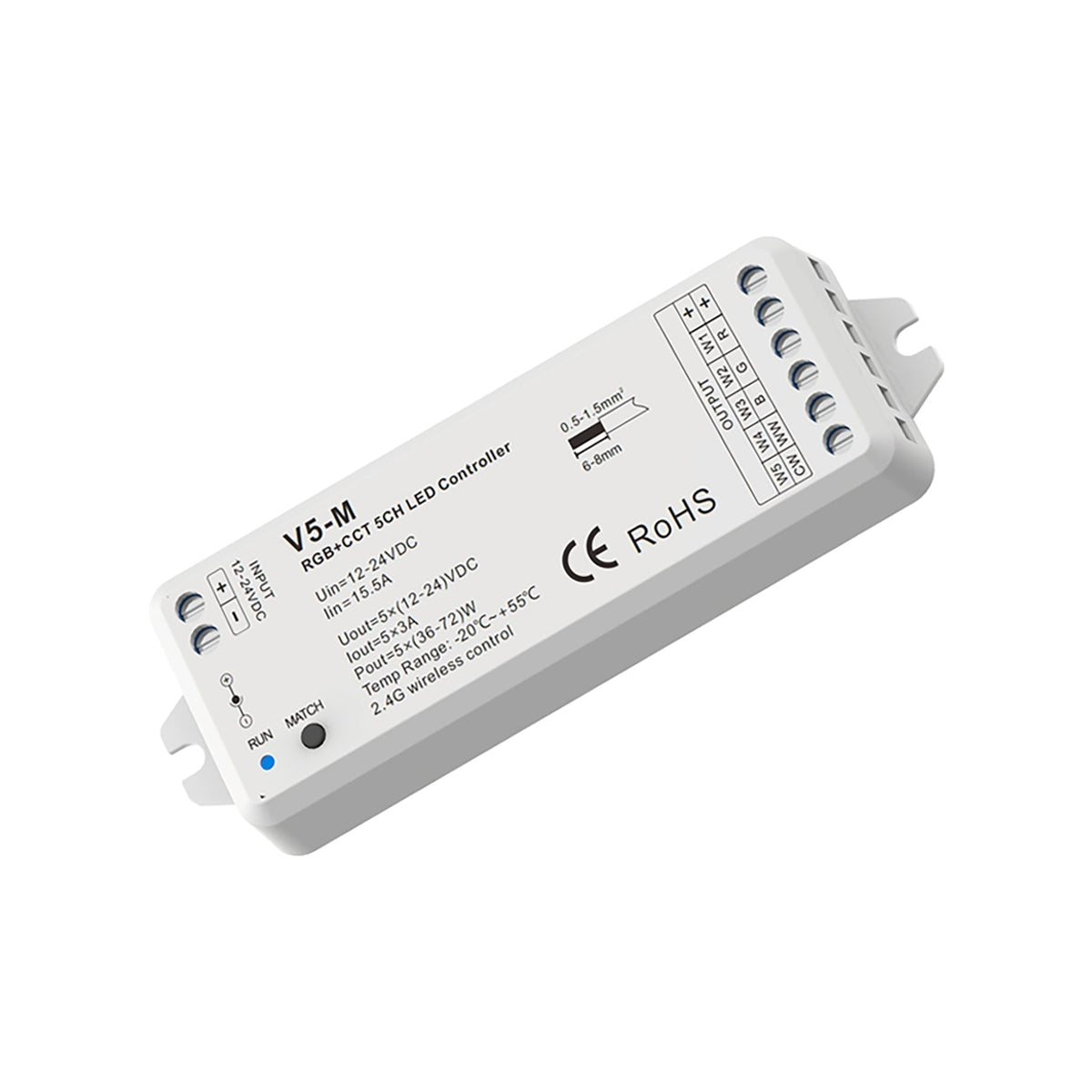 G.W.S. LED LED 12-24V DC RGB+CCT Controller V5-M + 4 Zone Remote Control RT10