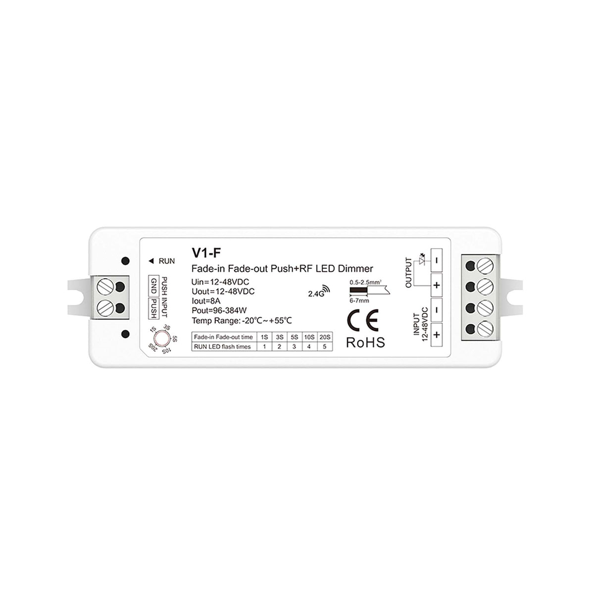 G.W.S. LED LED 12-48V DC Fade-In Fade-Out Dimmer 1CH*8A 2.4GHz RF V1-F