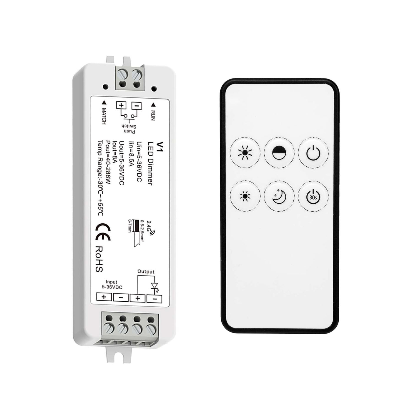 G.W.S. LED LED 5-36V DC Dimming Controller V1 + 1 Zone Remote Control RM1