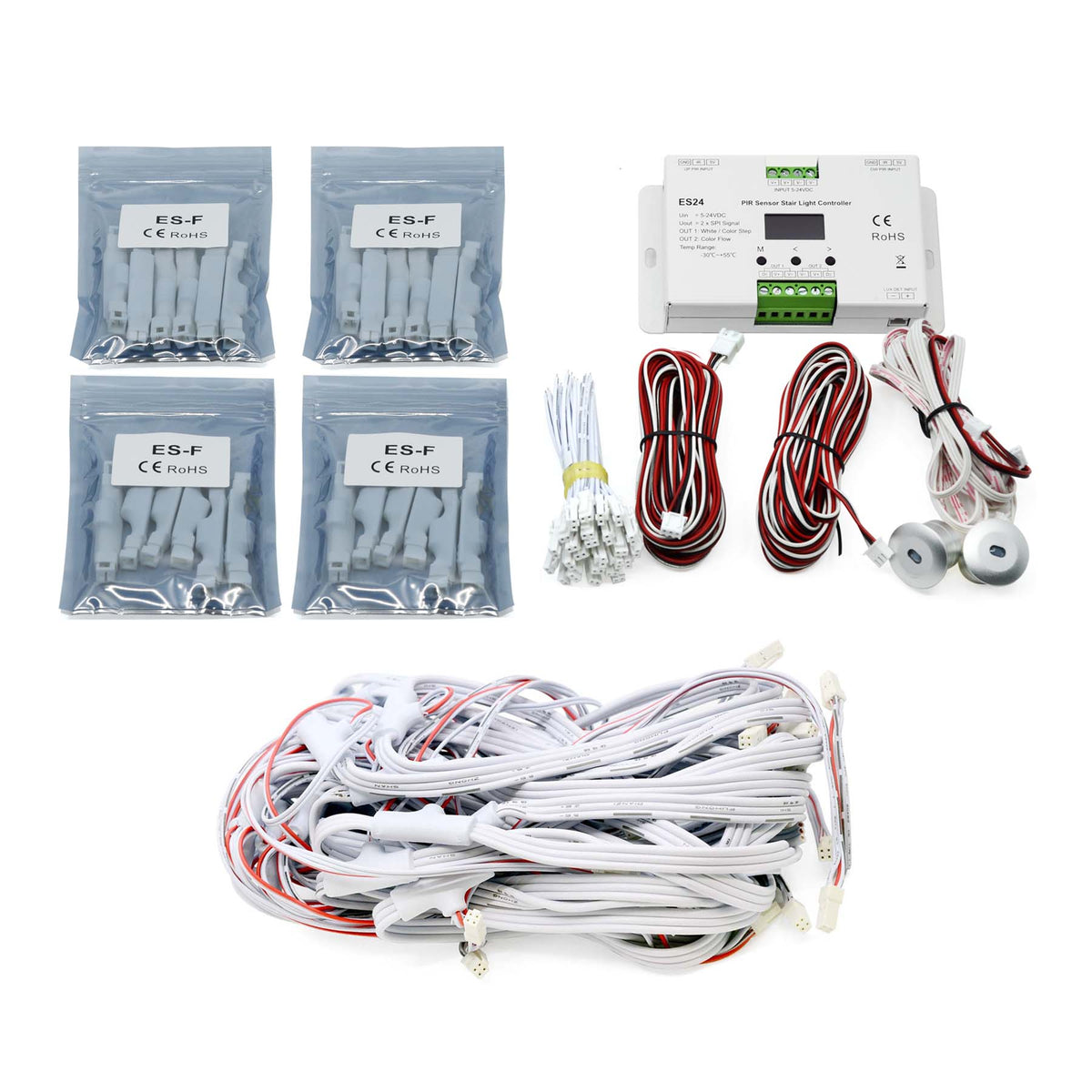 G.W.S. LED LED Controllers LED 24 Steps Stair Light Controller With Dual PIR Sensors For Running Water & RGB SPI Strips ES24