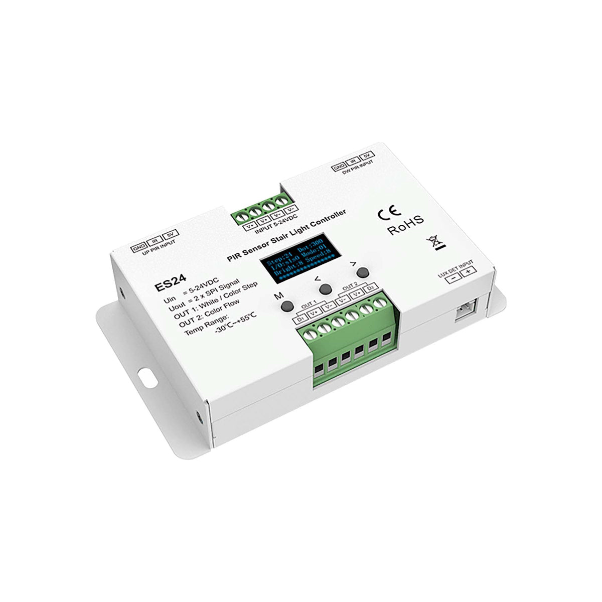 G.W.S. LED LED Controllers LED 24 Steps Stair Light Controller With Dual PIR Sensors For Running Water & RGB SPI Strips ES24