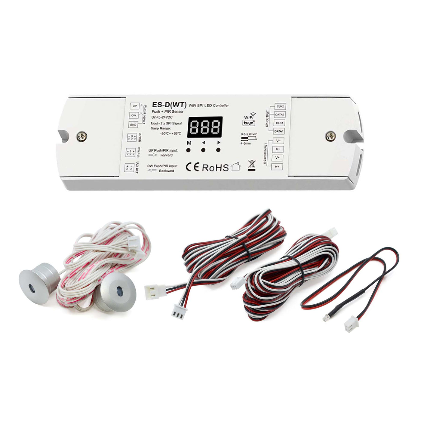 G.W.S. LED LED Controllers WiFi LED Staircase Light Controller With Dual PIR Sensors For Running Water & RGB SPI Strips ES-D(WT) (POS)