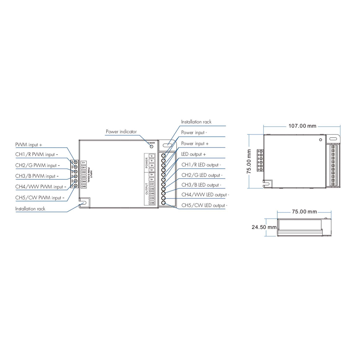 G.W.S LED Wholesale LED Amplifiers 5CH*5A 12-24V DC CV RGB+CCT Power Repeater EV5