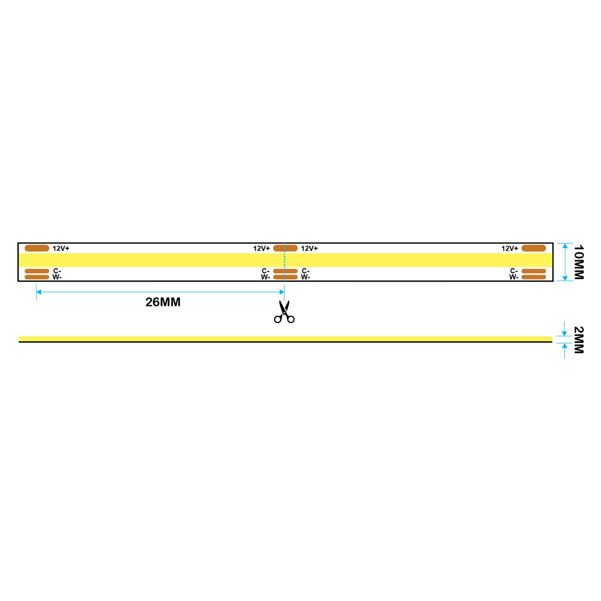 G.W.S LED Wholesale LED Strip Lights 5M / CCT LED COB Strip Light, Seamless, 5M Reel, IP20, 12V, 10mm Wide, CCT
