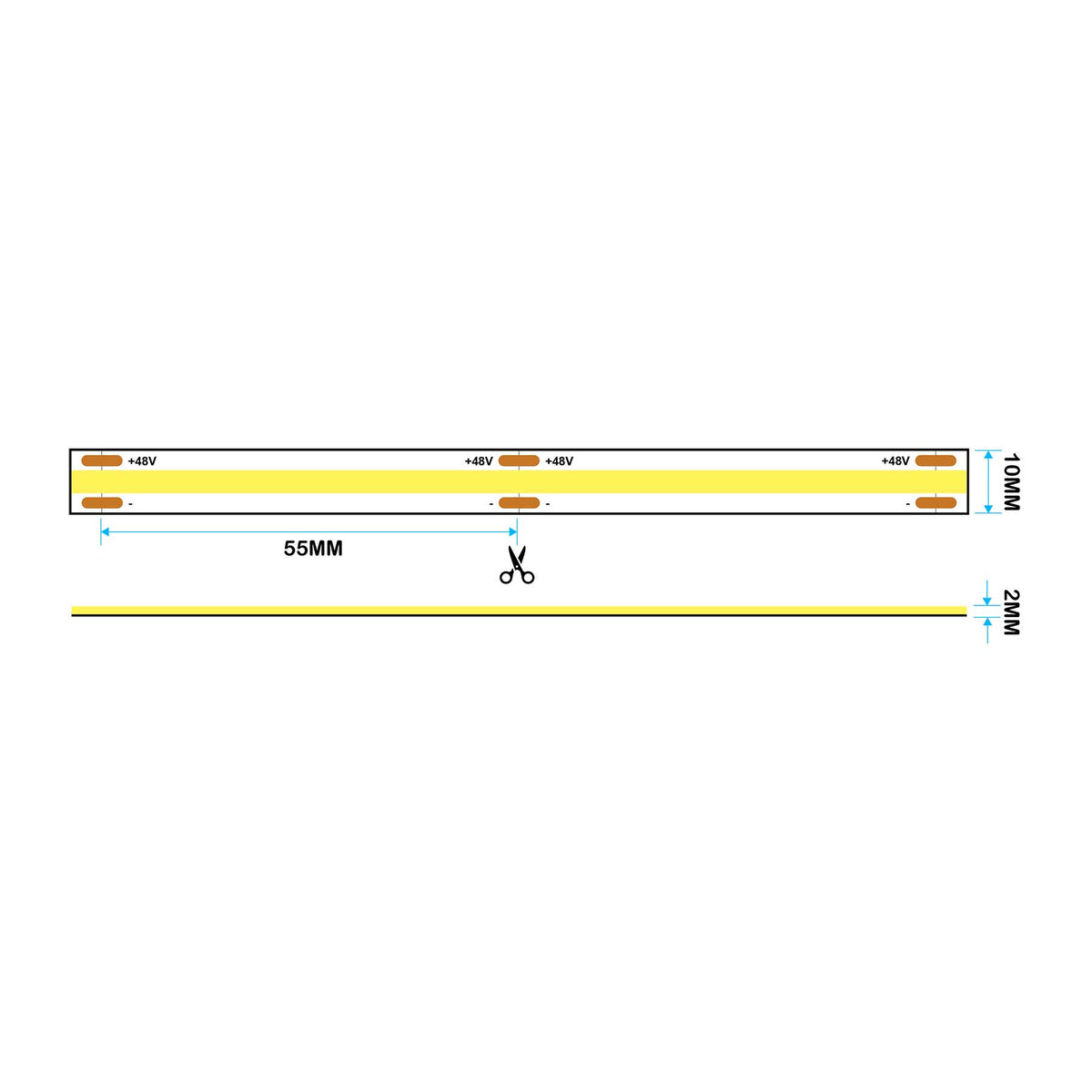 G.W.S LED Wholesale LED Strip Lights LED COB Strip Light, Seamless, 50M Reel, IP20, 48V, 10mm Wide