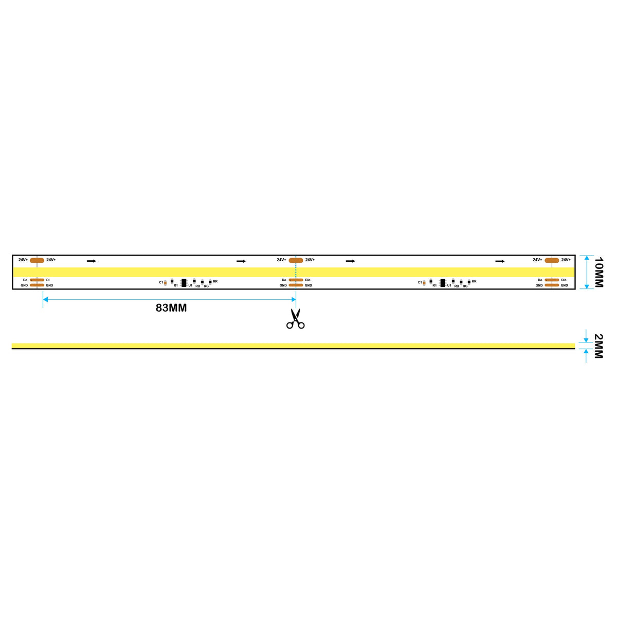 G.W.S LED Wholesale LED Strip Lights LED COB Strip Light, Seamless, 5M Reel, IP20, 24V, 10mm Wide, Running Water