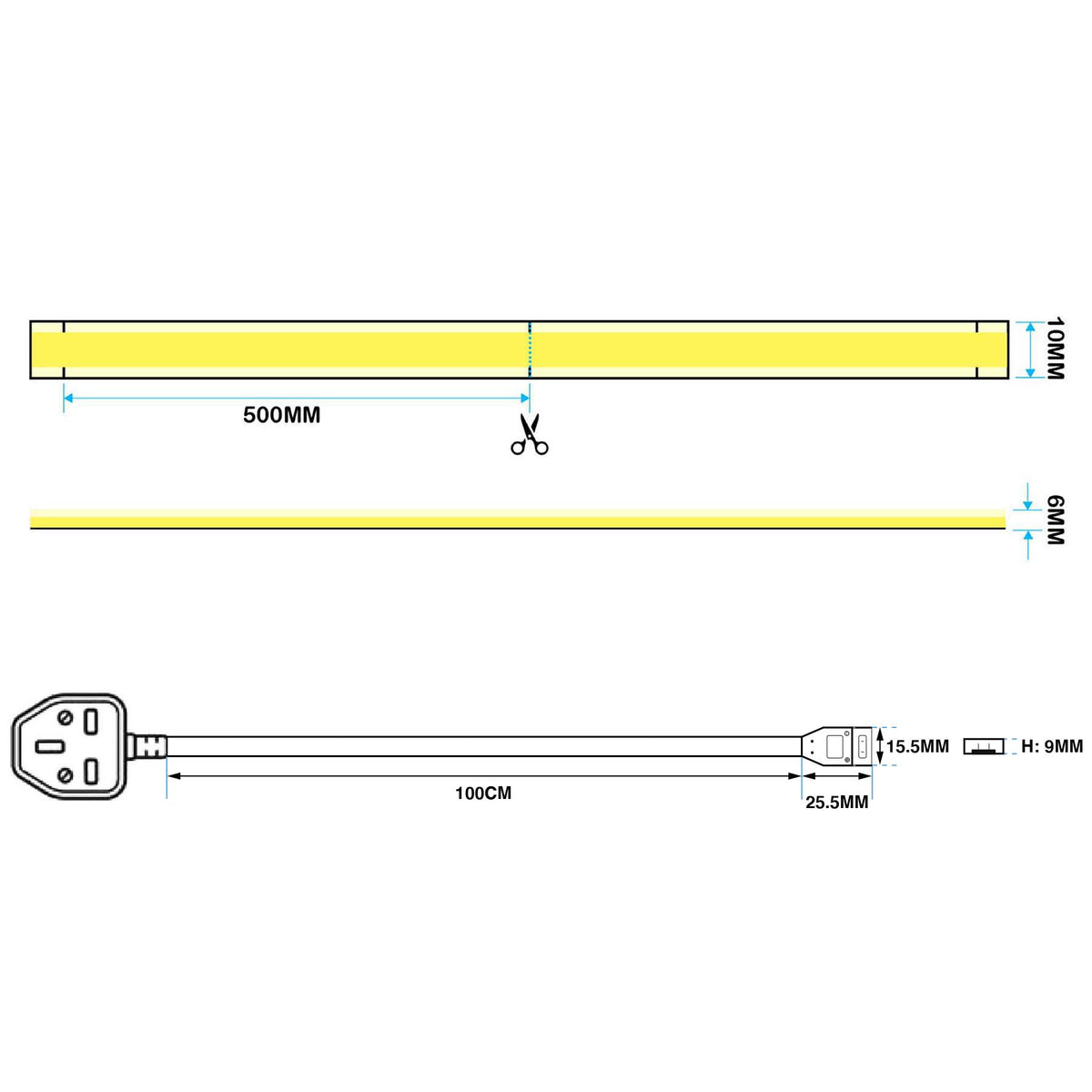 G.W.S LED Wholesale Ltd. LED Strip Lights LED COB AC Strip Light, Seamless, IP65, 220V-240V, 10mm Wide, 50cm/Cut