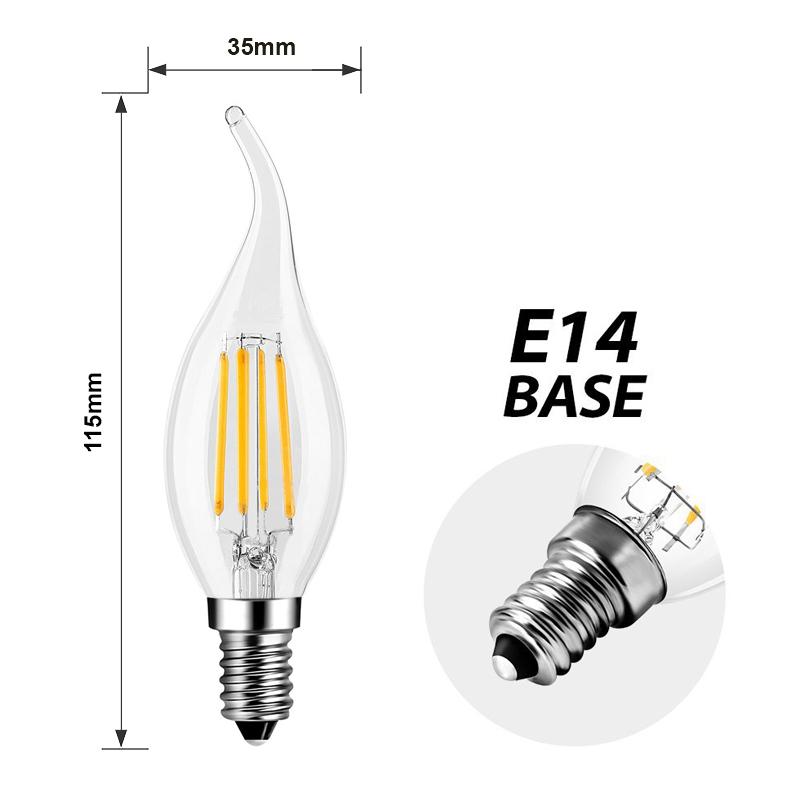 G.W.S LED Wholesale Filament LED Bulbs Vintage Style Dimmable E14 4W LED Filament Flame Tip Candle Light Bulb