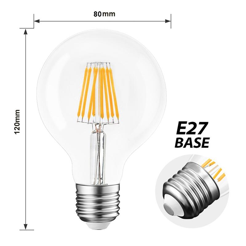 G.W.S LED Wholesale Filament LED Bulbs Vintage Style Dimmable G80 E27 8W LED Filament Globe Light Bulb