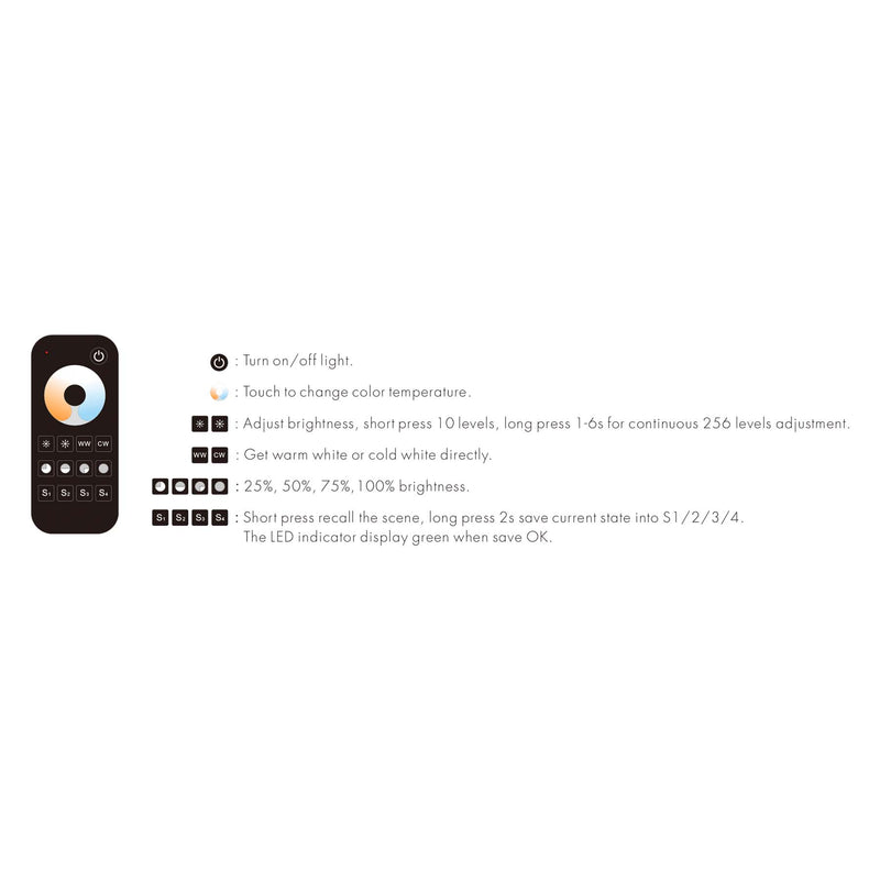 Zone Command Remote 1 Zone CCT Remote Control 2.4GHz RF RT2