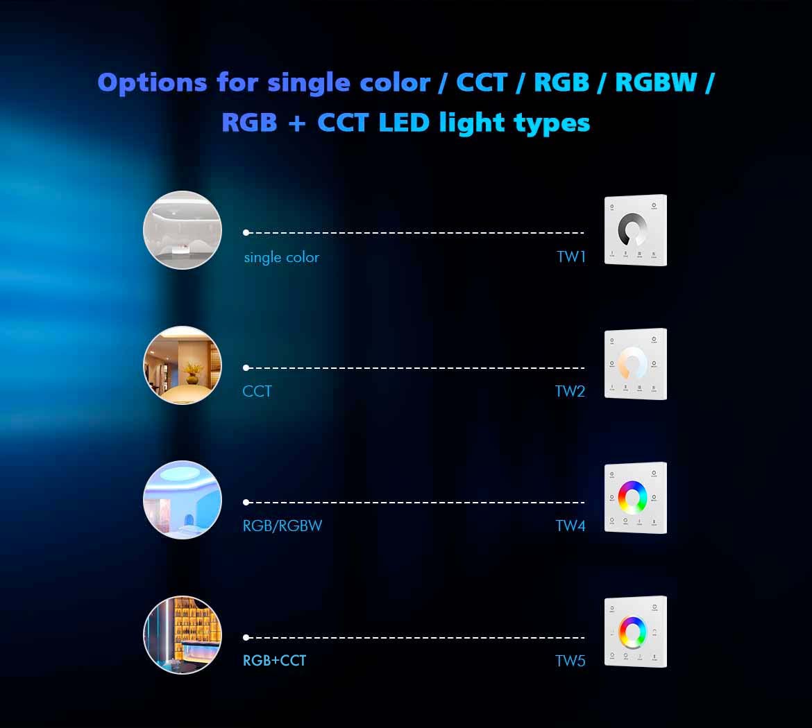 G.W.S. LED 1 Zone RGB+CCT Touch Panel Remote Control 2.4GHz RF 1*CR2032 Battery TW5