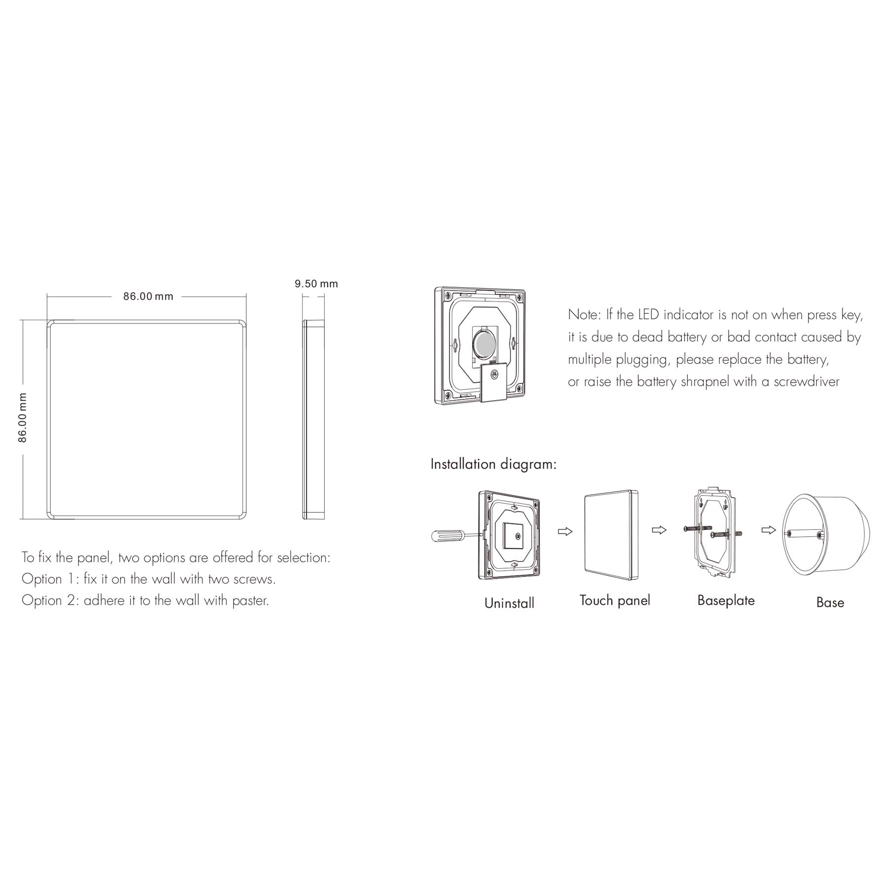 G.W.S. LED 1 Zone RGB+CCT Wall Mounted Touch Wheel Panel Remote Control (CR2032 Battery) TW5