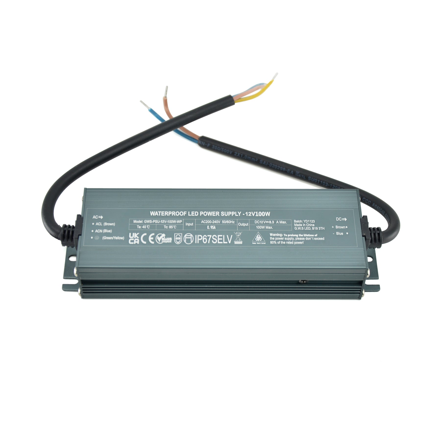 G.W.S. LED 12V / 100W LED Slim Driver 12V-24V 60W-400W IP67 Waterproof