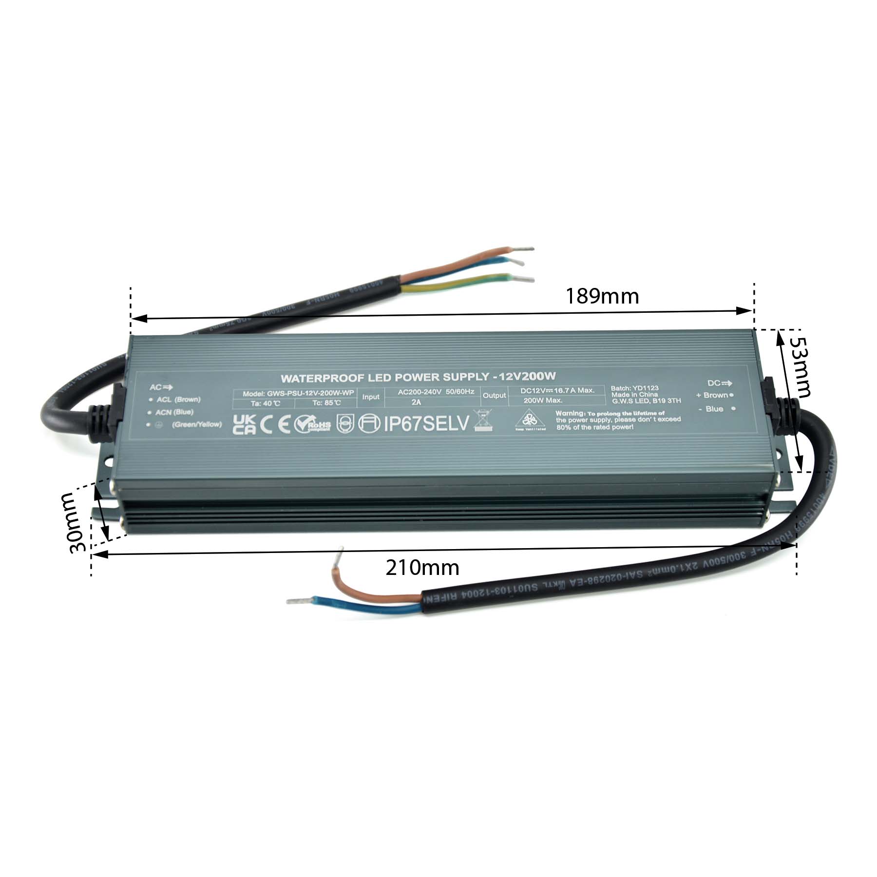 G.W.S. LED 12V / 200W LED Slim Driver 12V 200W IP67 Waterproof