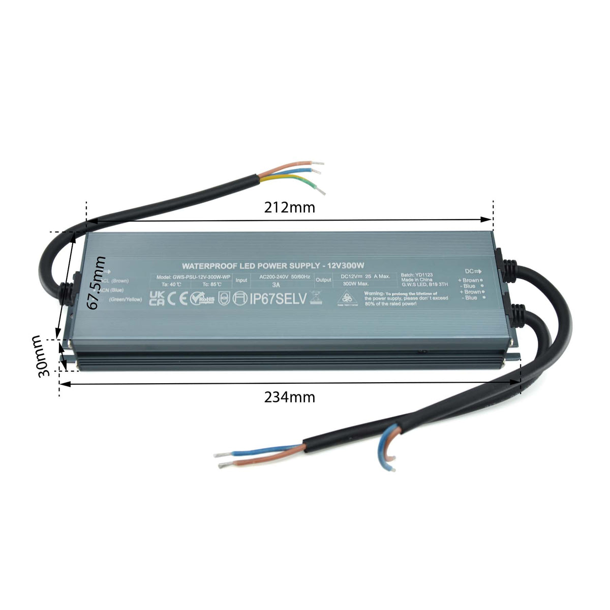 G.W.S. LED 12V / 300W LED Slim Driver 12V 300W IP67 Waterproof