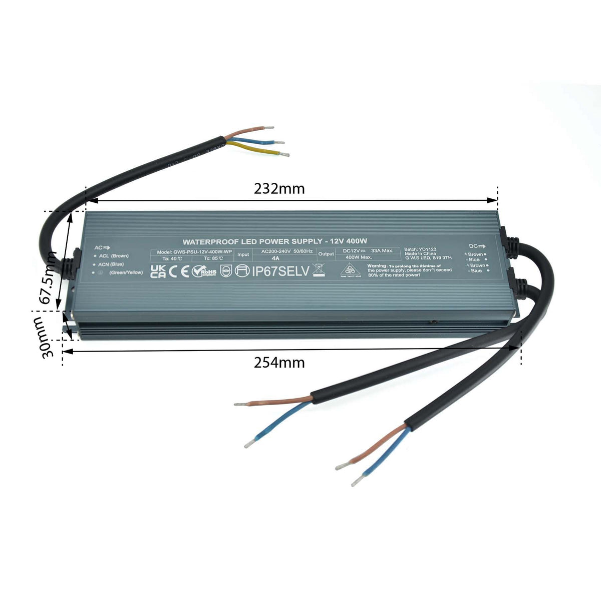 G.W.S. LED 12V / 400W LED Slim Driver 12V 400W IP67 Waterproof