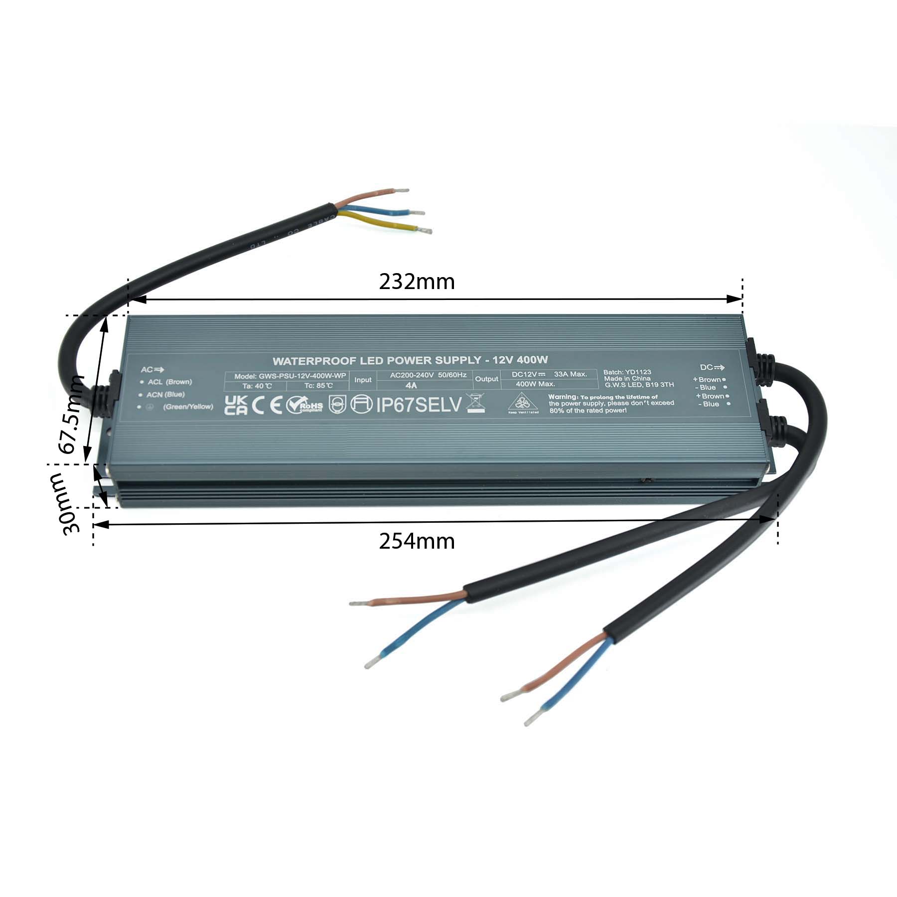 G.W.S. LED 12V / 400W LED Slim Driver 12V 400W IP67 Waterproof