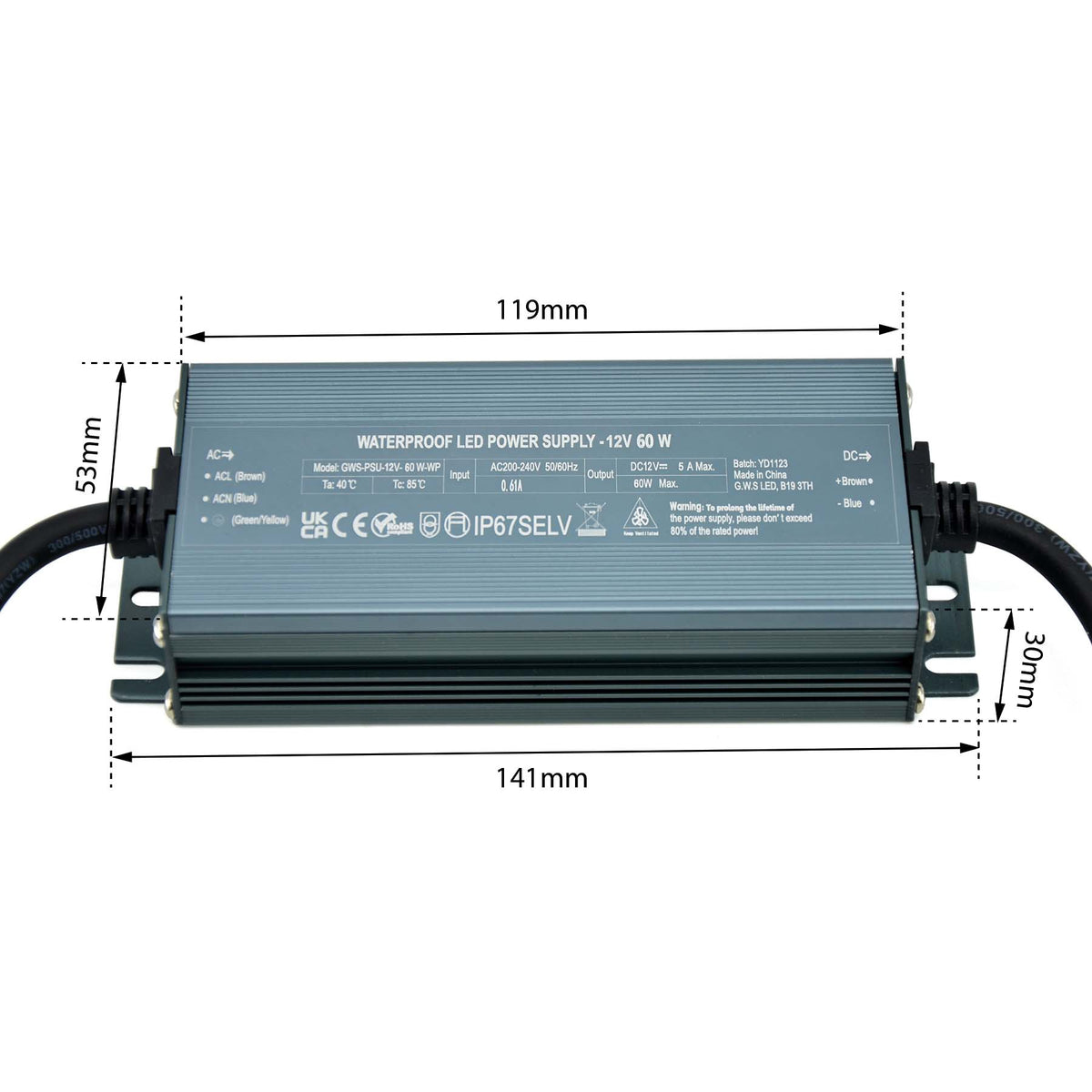 G.W.S. LED 12V / 60W LED Slim Driver 12V 60W IP67 Waterproof