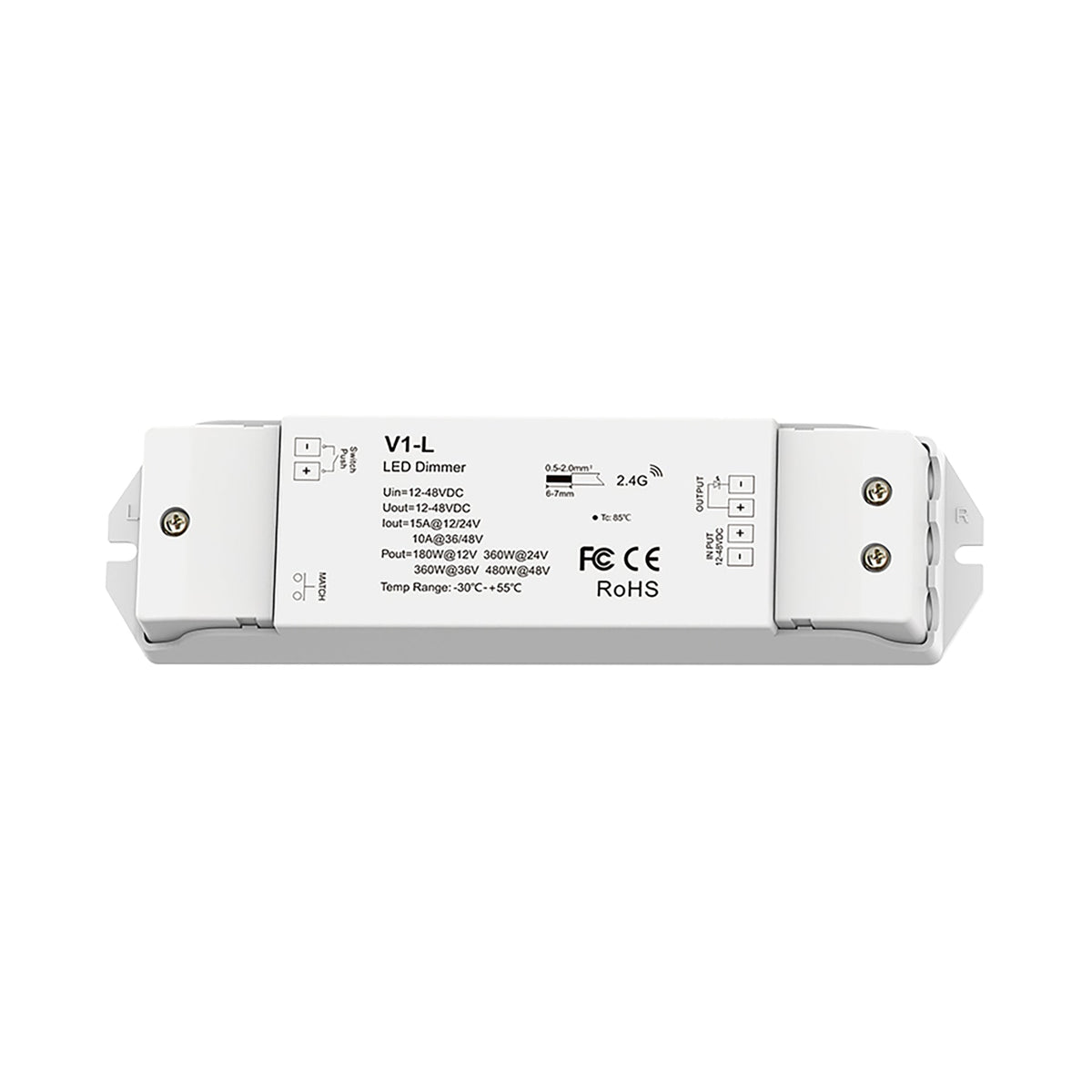 LED 12-48V DC Dimming Controller 1CH*15A 2.4GHz RF V1-L
