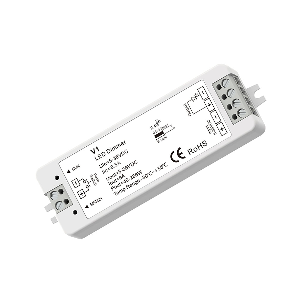 G.W.S. LED 1CH*8A 5-36V DC CV Controller, Push-Dim V1