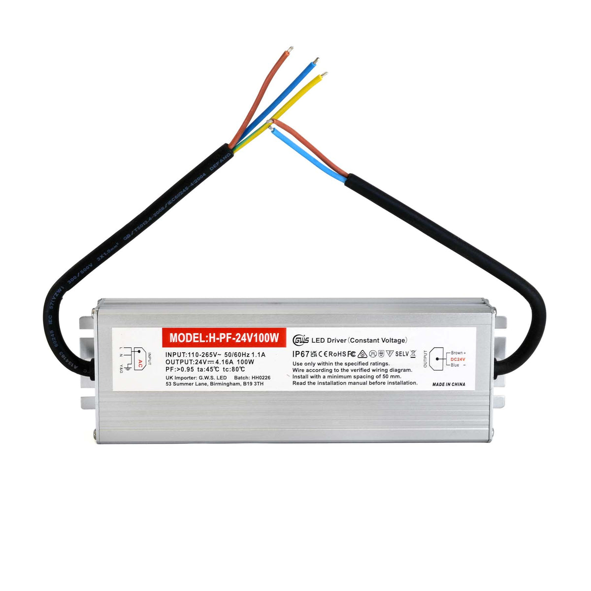 G.W.S. LED 24V / 100W LED Slim Power Supply Transformer DC 12V-24V 60W-400W 2.5A-33A IP67