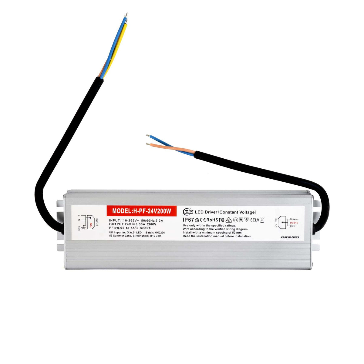 G.W.S. LED 24V / 200W LED Slim Power Supply Transformer DC 12V-24V 60W-400W 2.5A-33A IP67