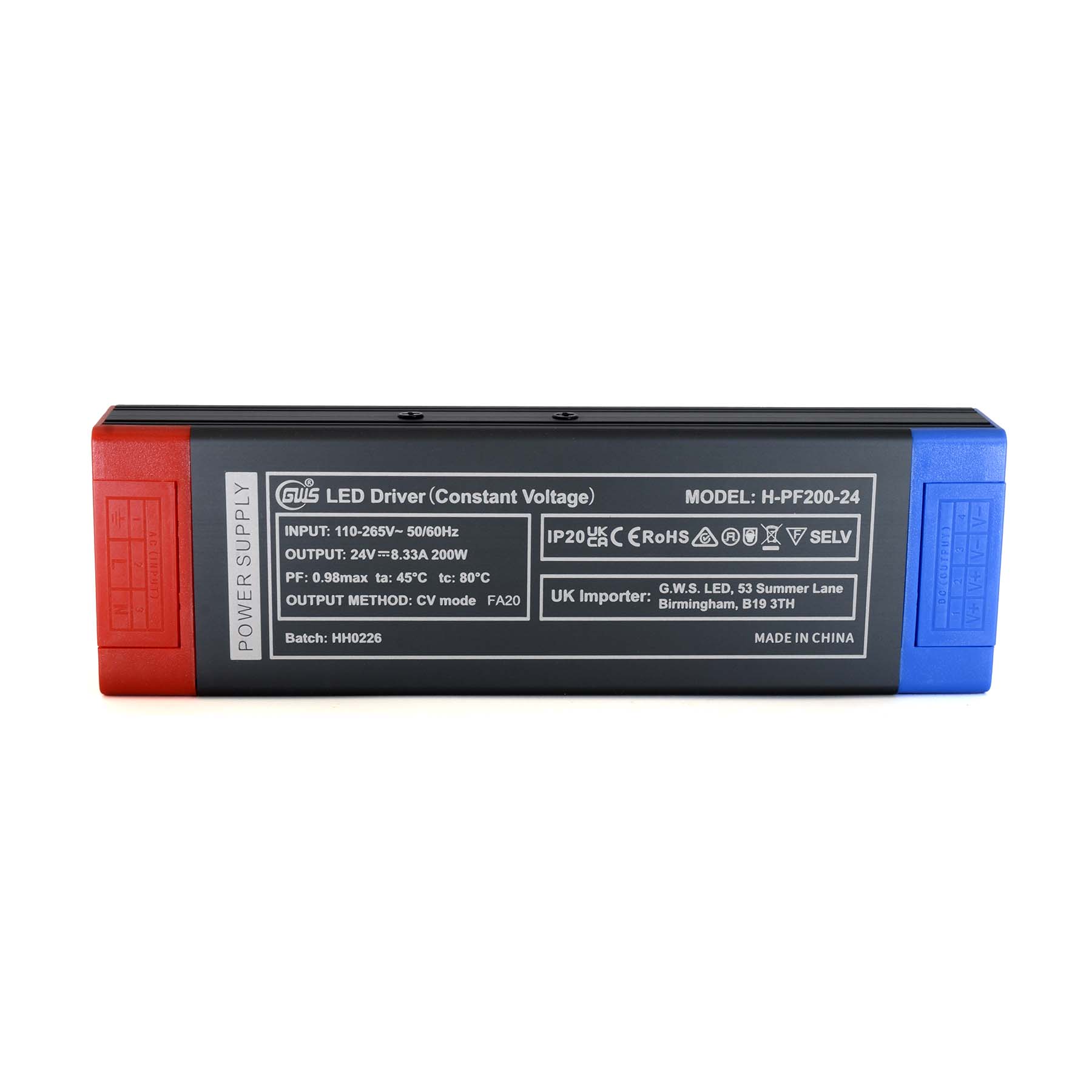 G.W.S. LED 24V / 200W LED Slim Power Supply Transformer DC 12V-48V 60W-400W 2.1A-33A IP20