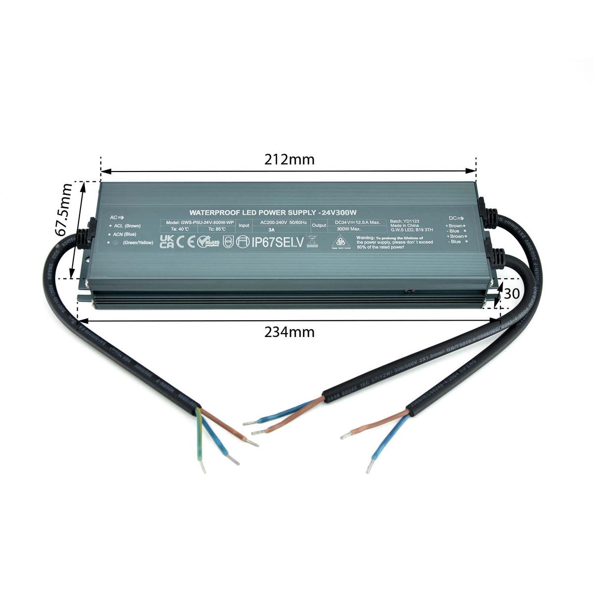 G.W.S. LED 24V / 300W LED Slim Driver 24V 300W IP67 Waterproof