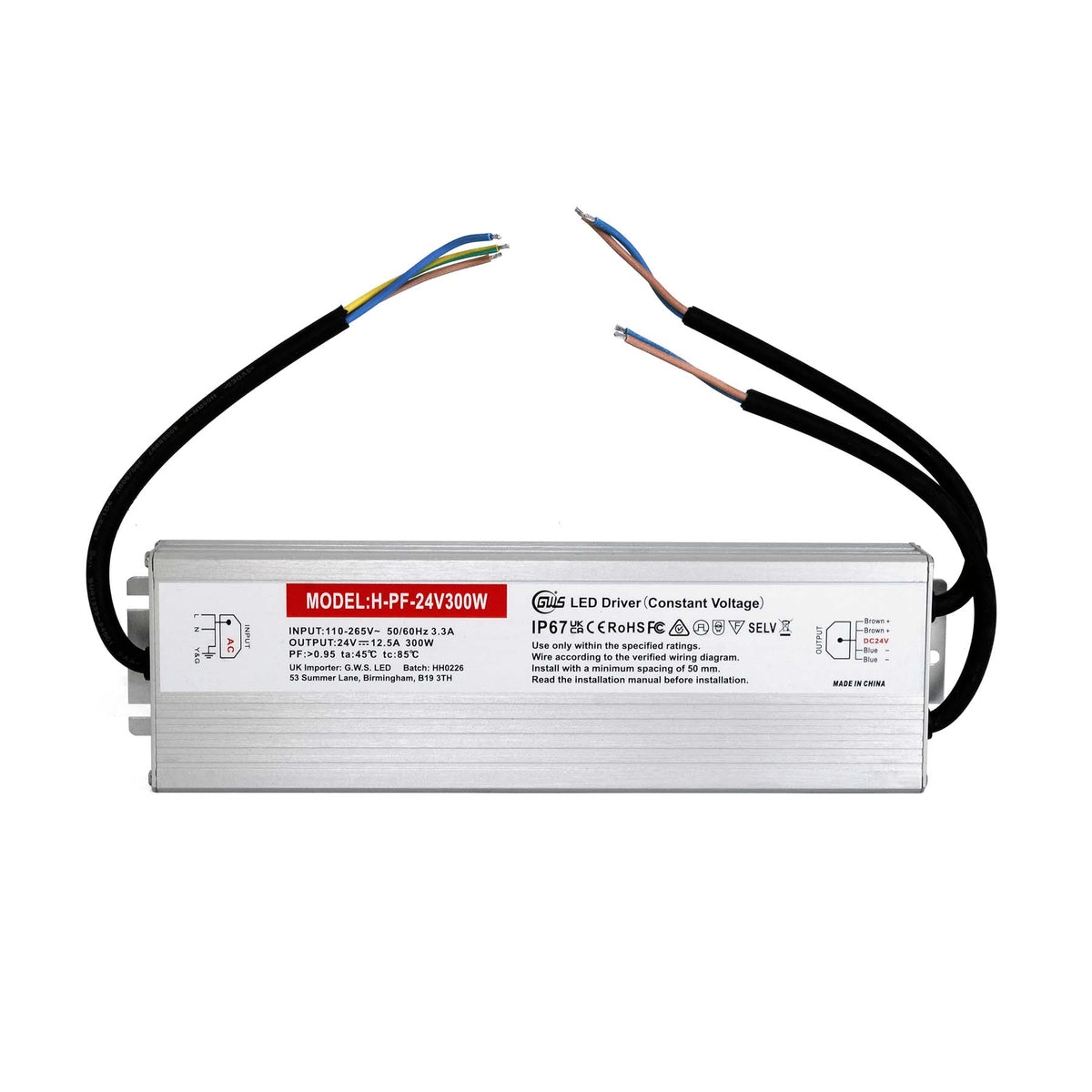 G.W.S. LED 24V / 300W LED Slim Power Supply Transformer DC 12V-24V 60W-400W 2.5A-33A IP67