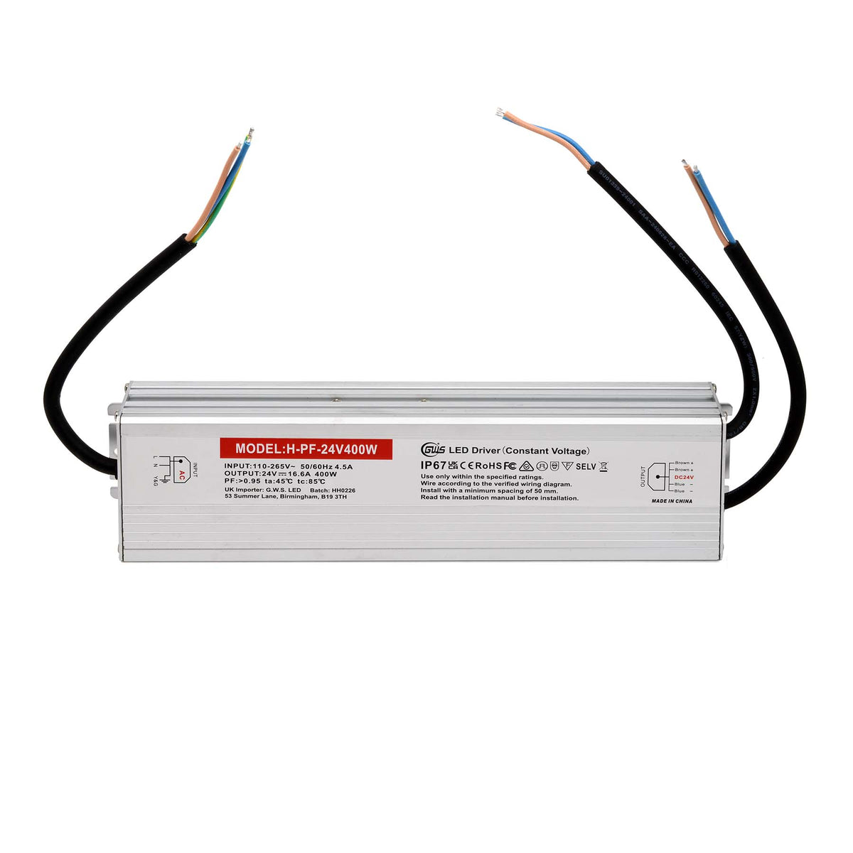 G.W.S. LED 24V / 400W LED Slim Power Supply Transformer DC 12V-24V 60W-400W 2.5A-33A IP67