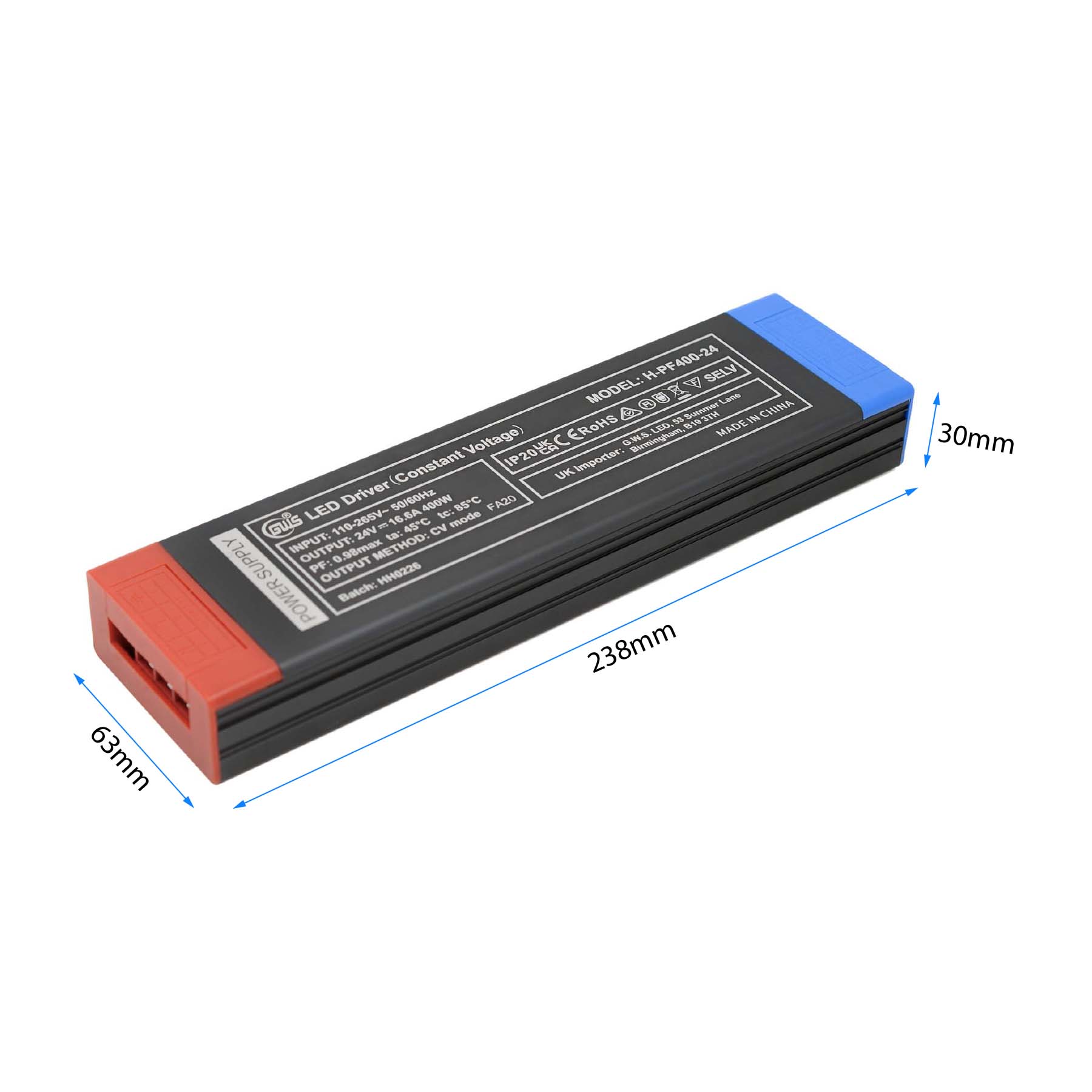 G.W.S. LED 24V / 400W LED Slim Power Supply Transformer DC 24V 400W 16.6A IP20