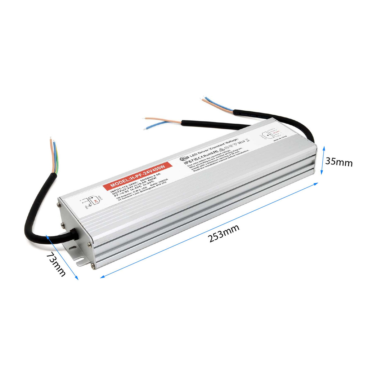 G.W.S. LED 24V / 400W LED Slim Power Supply Transformer DC 24V 400W 16.6A IP67