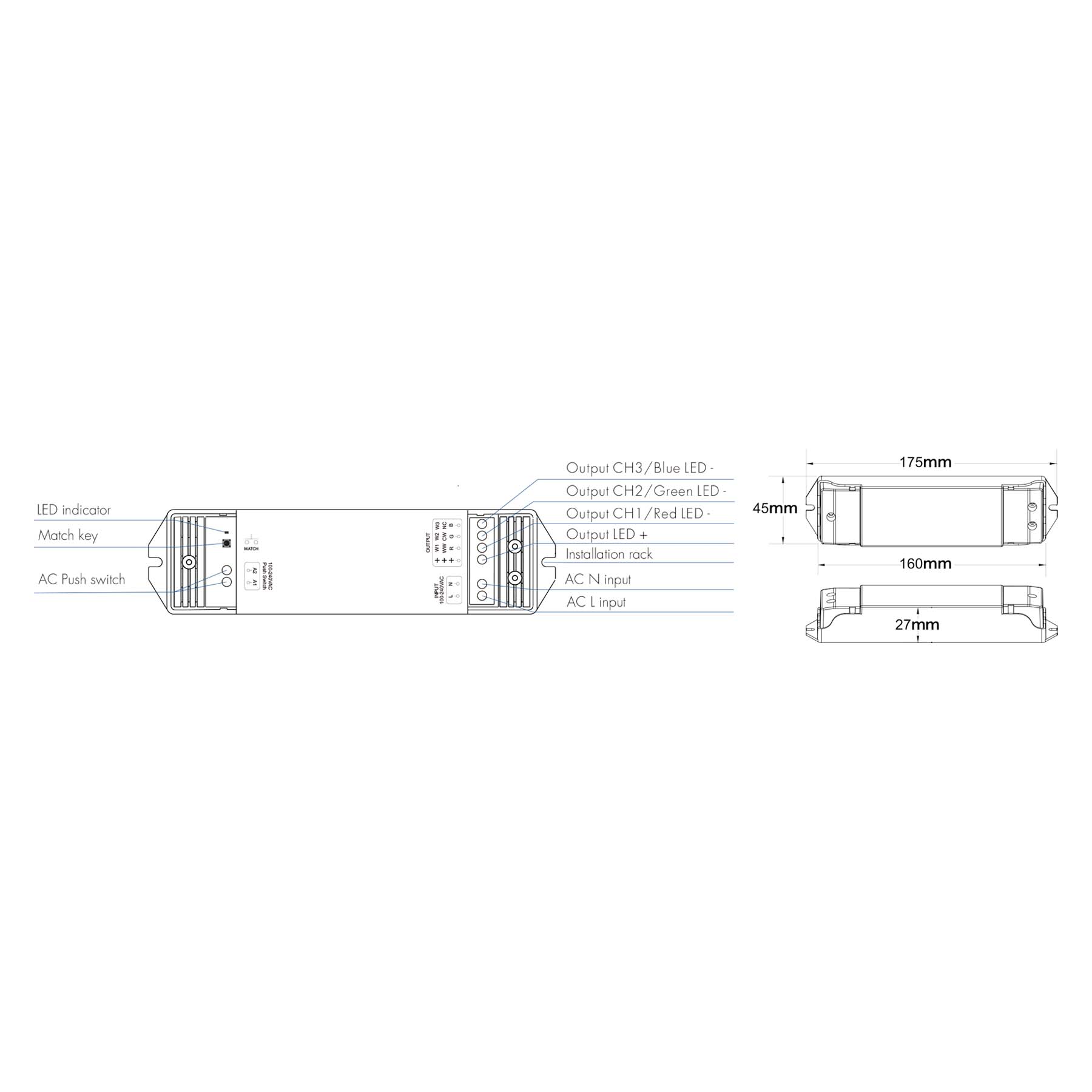 G.W.S. LED 3CH*1A 110-240V AC CCT/RGB/RGBW LED Strip Controller S3
