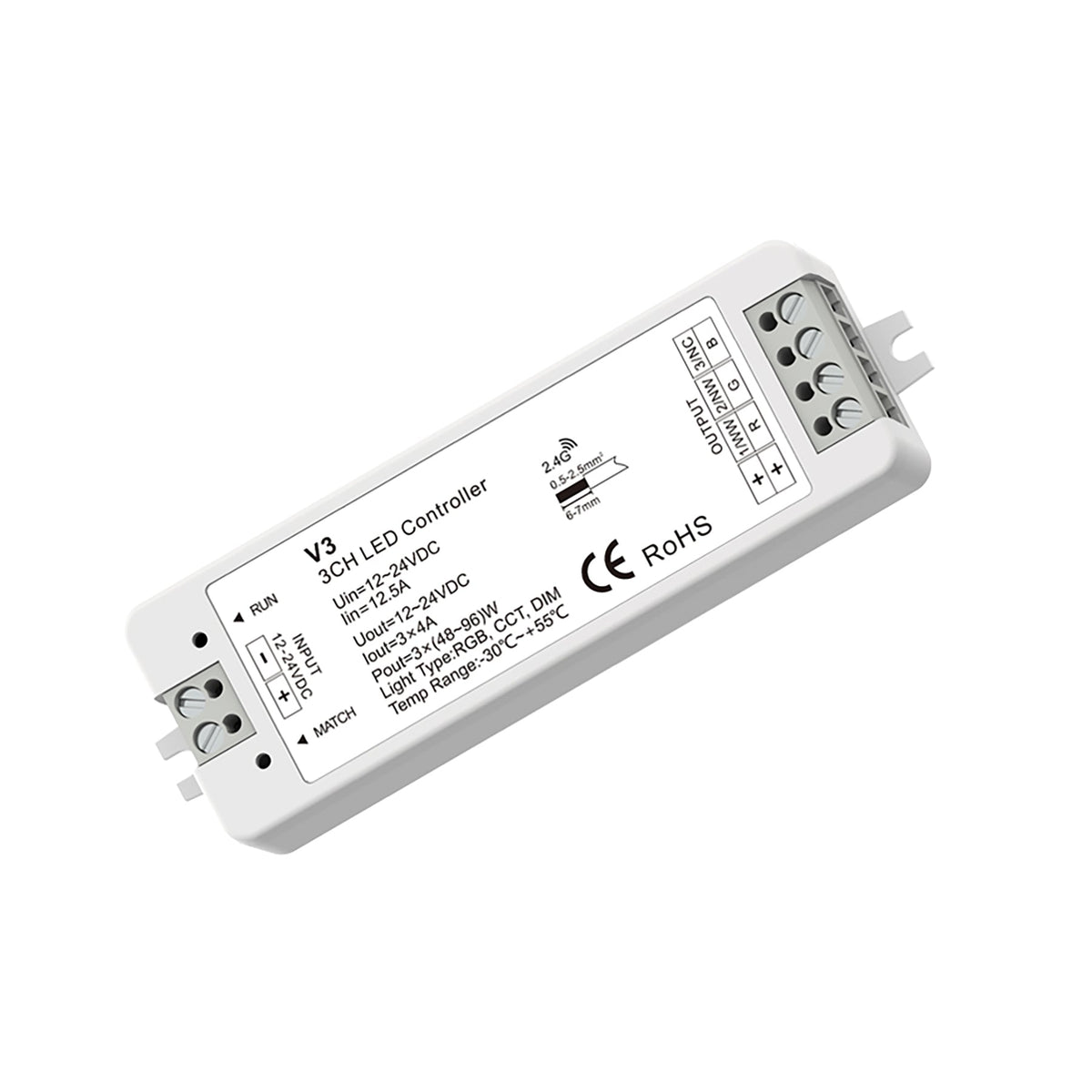 G.W.S. LED 3CH*4A 12-24V DC CV CCT RGB/RGBW Controller V3