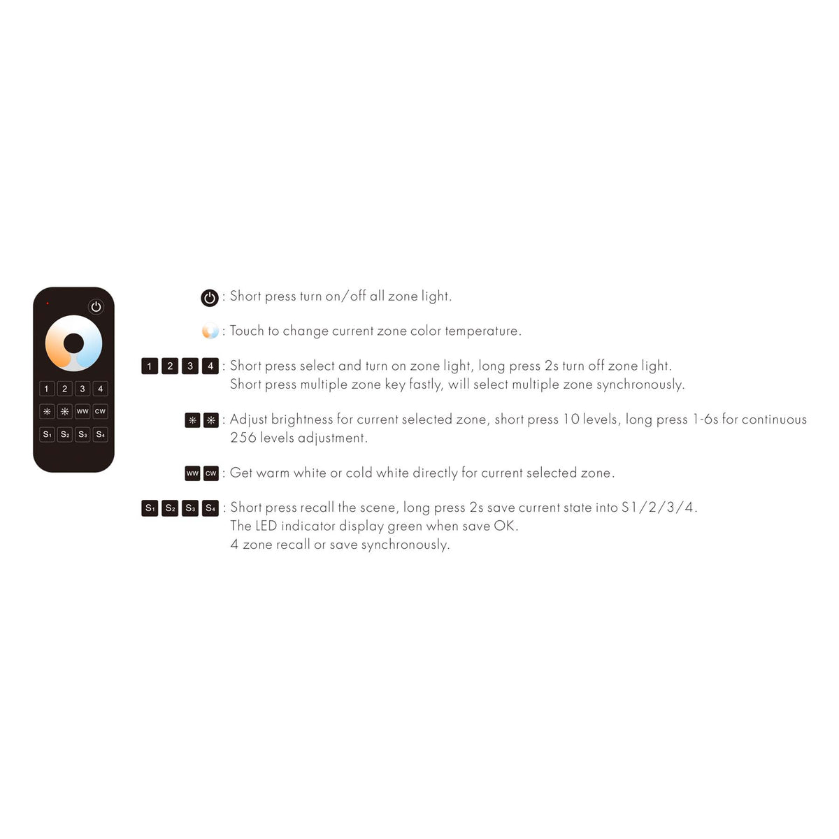 4 Zone CCT Remote Control 2.4GHz RF RT7