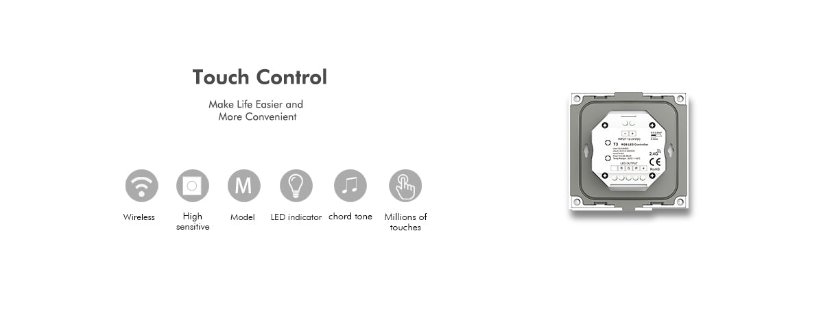 G.W.S. LED 4CH*3A 12-24V DC CV RGBW Touch Panel Controller T4-1