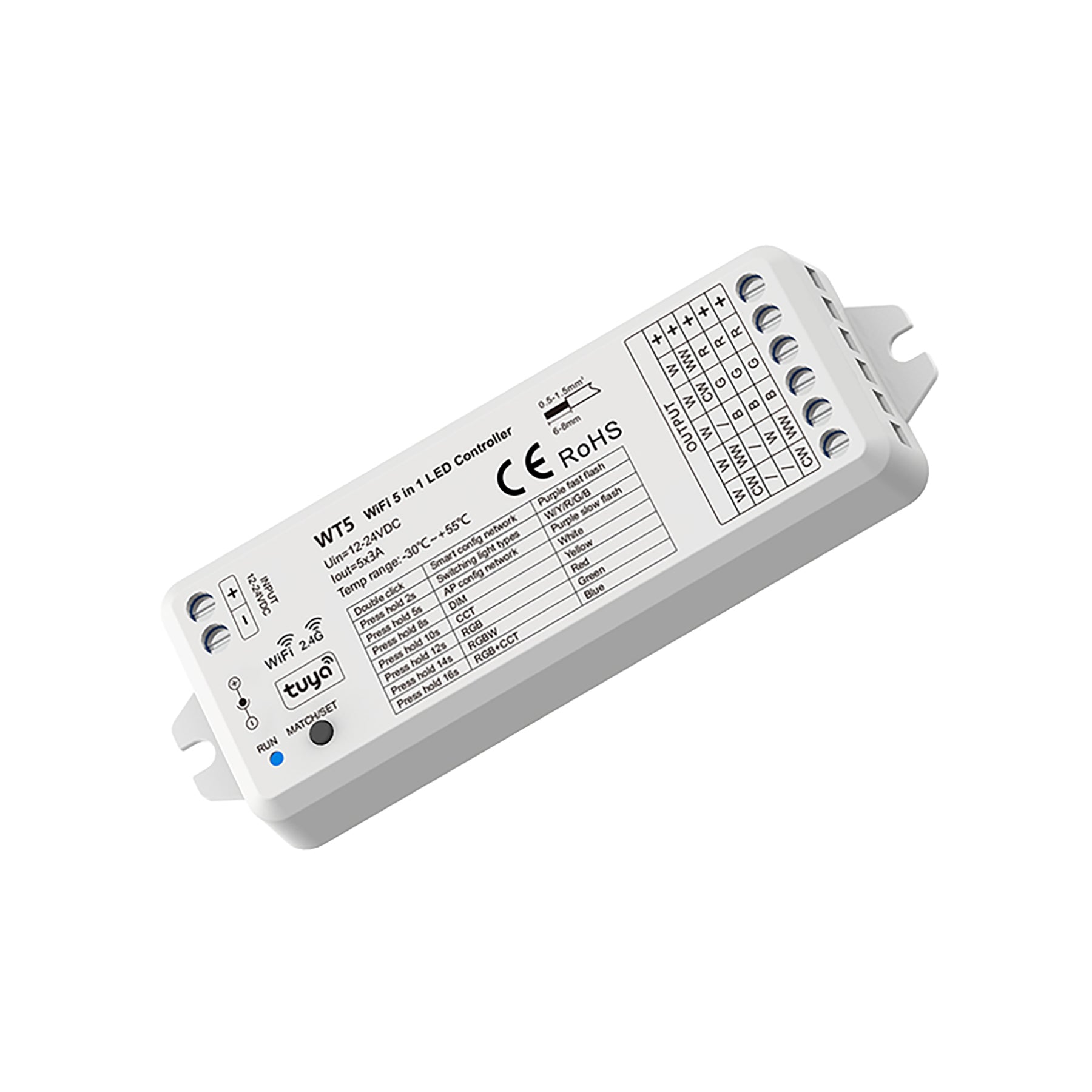 LED 12-24V DC 5 In 1 Wifi Controller Tuya APP 5CH*3A 2.4GHz RF WT5