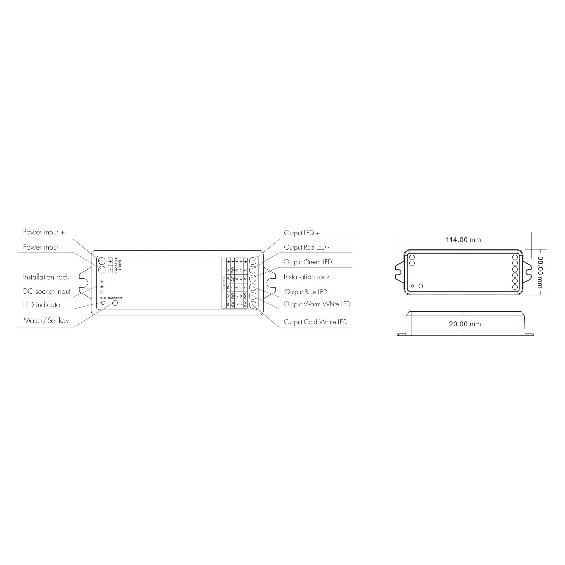 G.W.S. LED 5CH*3A 12-24V WiFi & RF 5 in 1 CV Controller WT5 (Tuya App)