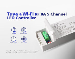 G.W.S. LED 5CH*6A 12-48VDC WiFi & RF 5 in 1 CV Controller V5-L(WT) (Tuya App)