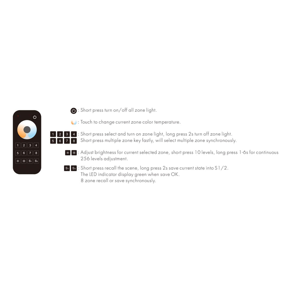 Zone Command Remote 8 Zone CCT Remote Control 2.4GHz RF RT8C