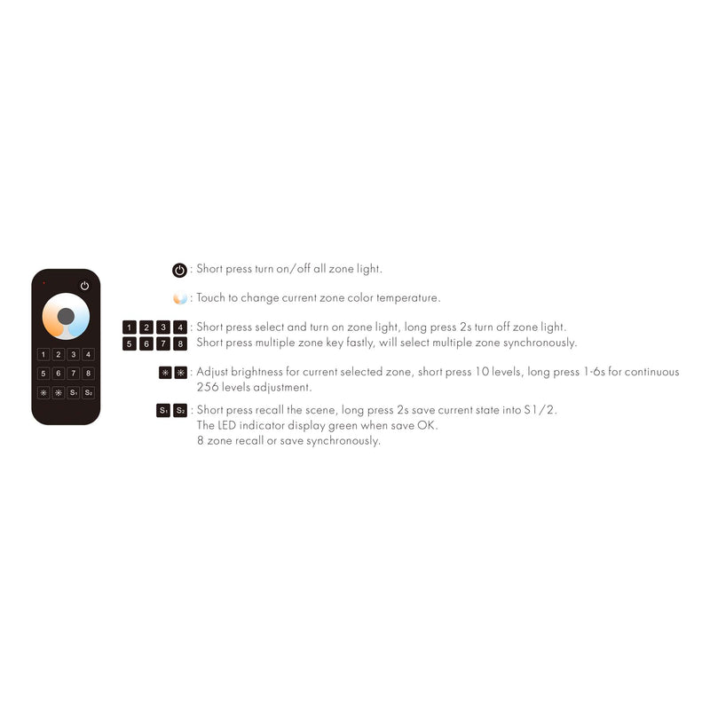 8 Zone CCT Remote Control 2.4GHz RF RT8C