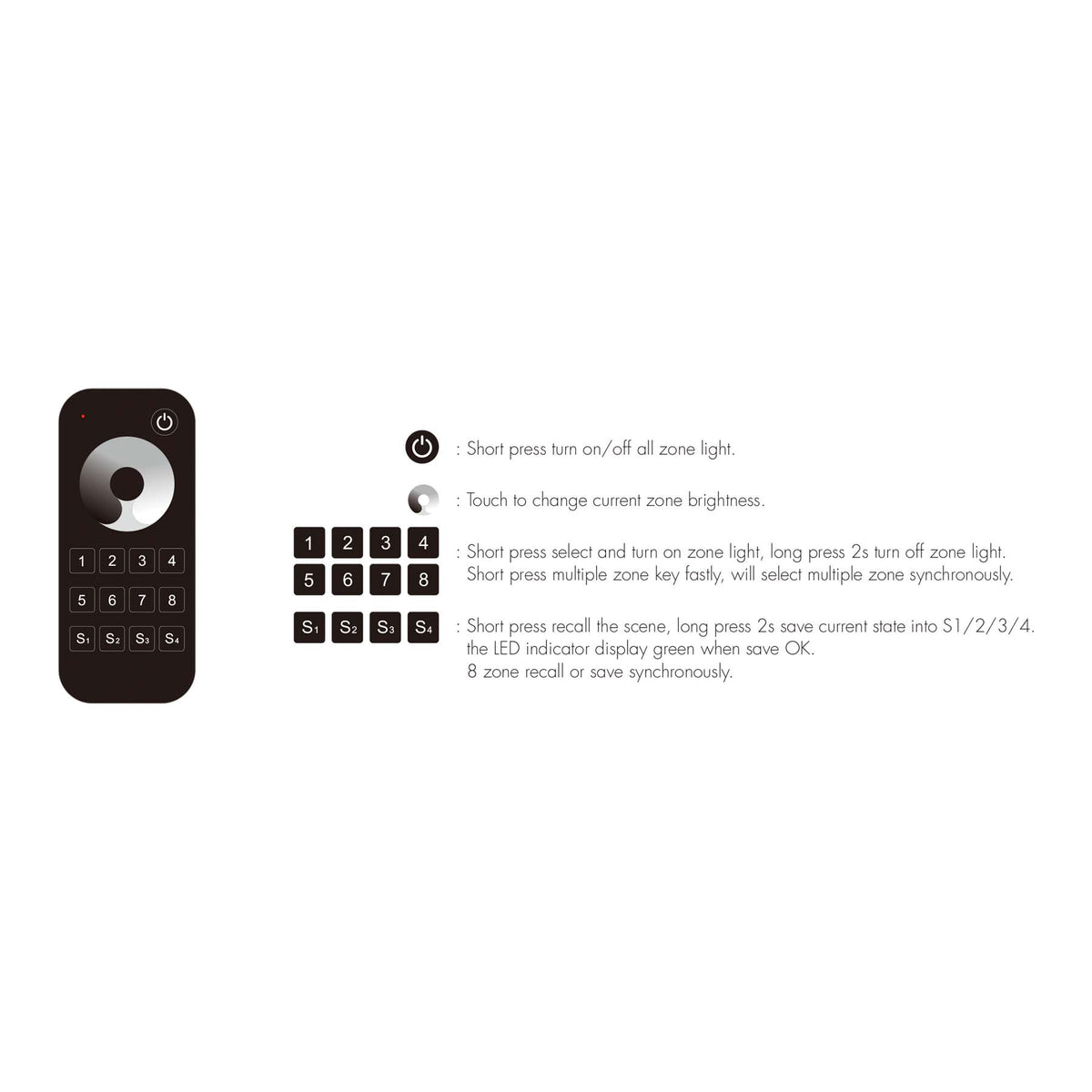 8 Zone Dimming Remote Control 2.4GHz RF RT8