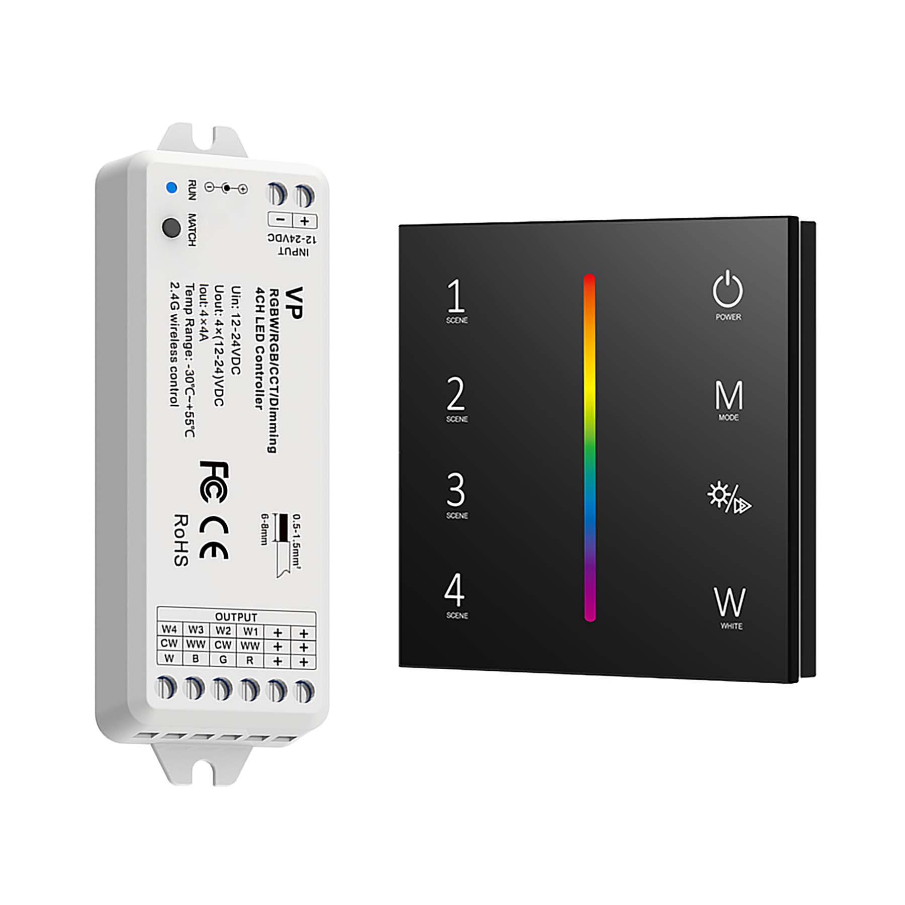 9 Led Control Panel LED 12-24V DC Dimming/CCT/RGB/RGBW Controller VP + 4 Zone Panel Remote